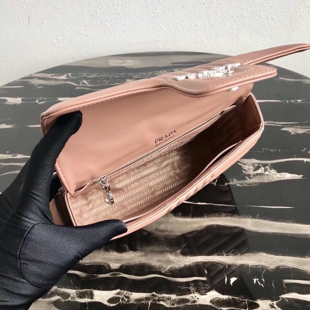 Pra*a diagramme flap bag in nude calfskin