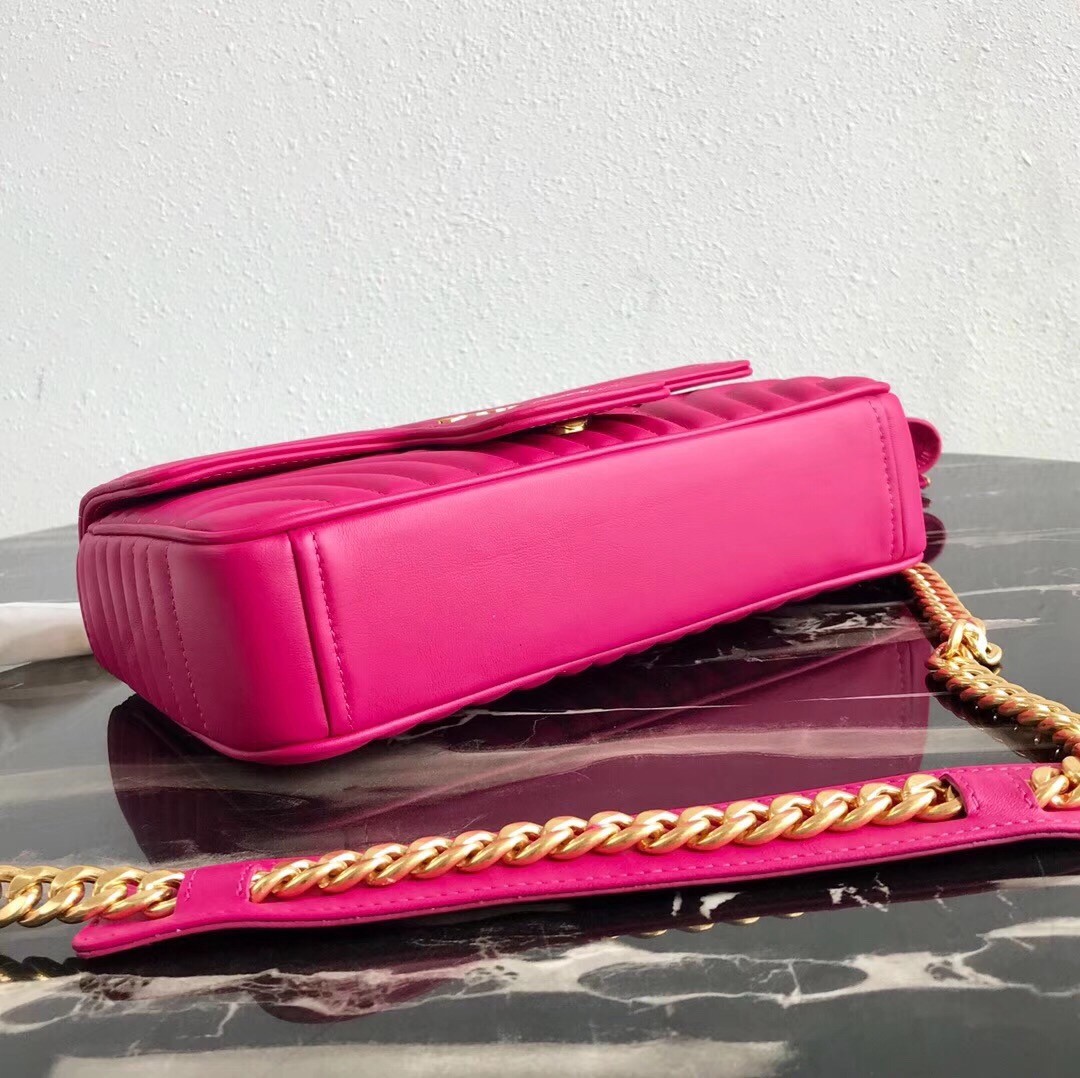 Pra*a medium diagramme flap bag in rose red calfskin