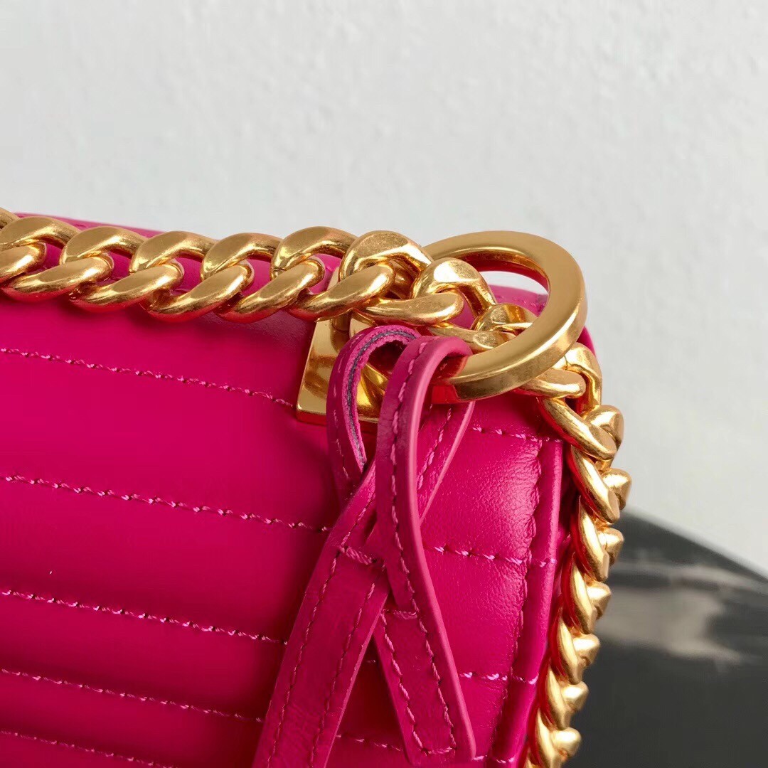 Pra*a medium diagramme flap bag in rose red calfskin