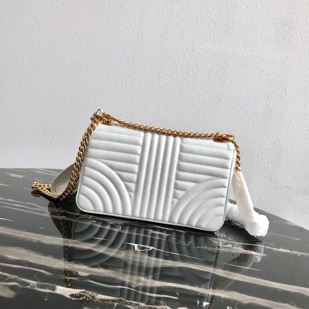 Pra*a medium diagramme flap bag in white calfskin