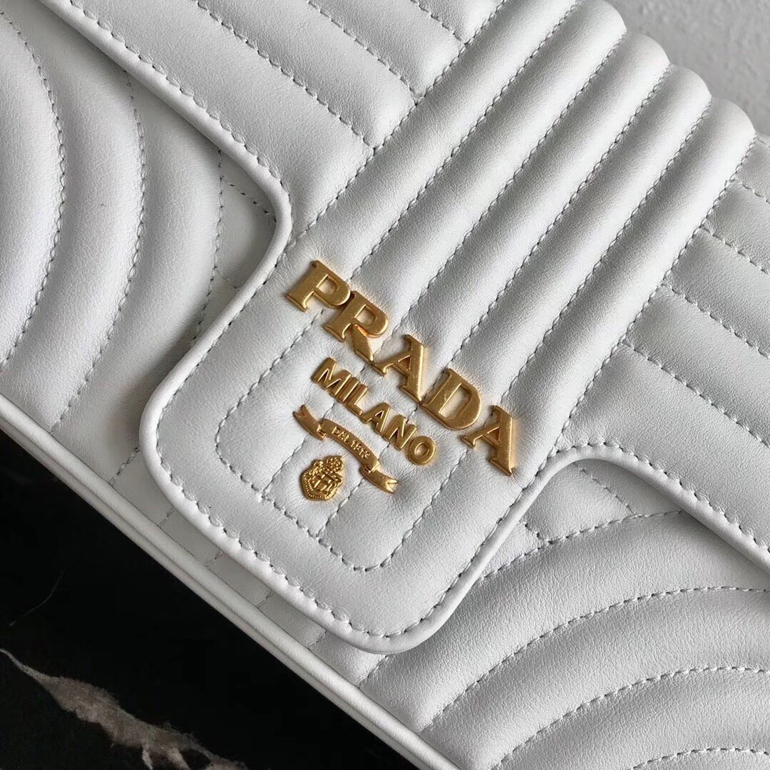 Pra*a medium diagramme flap bag in white calfskin