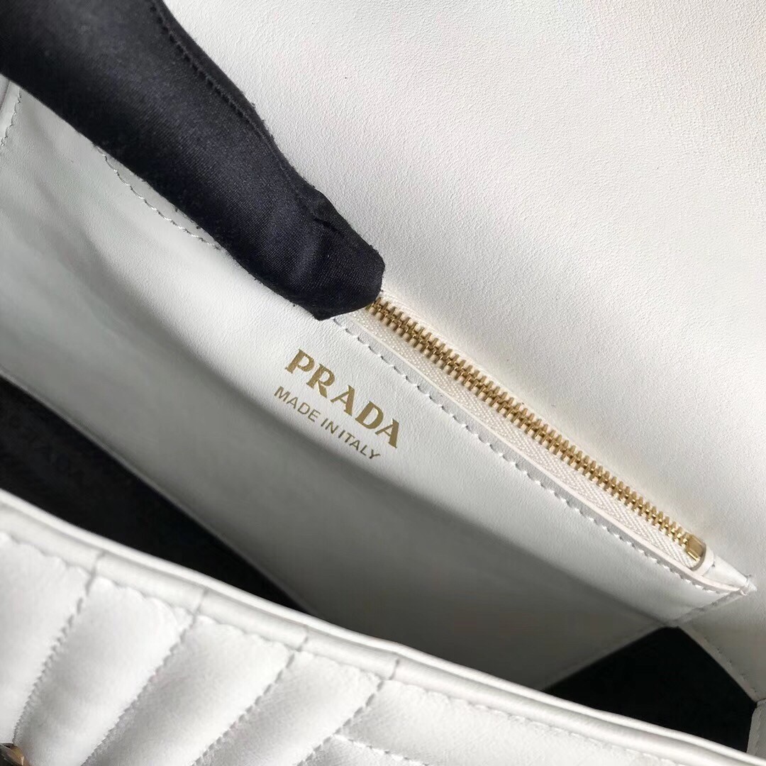 Pra*a medium diagramme flap bag in white calfskin