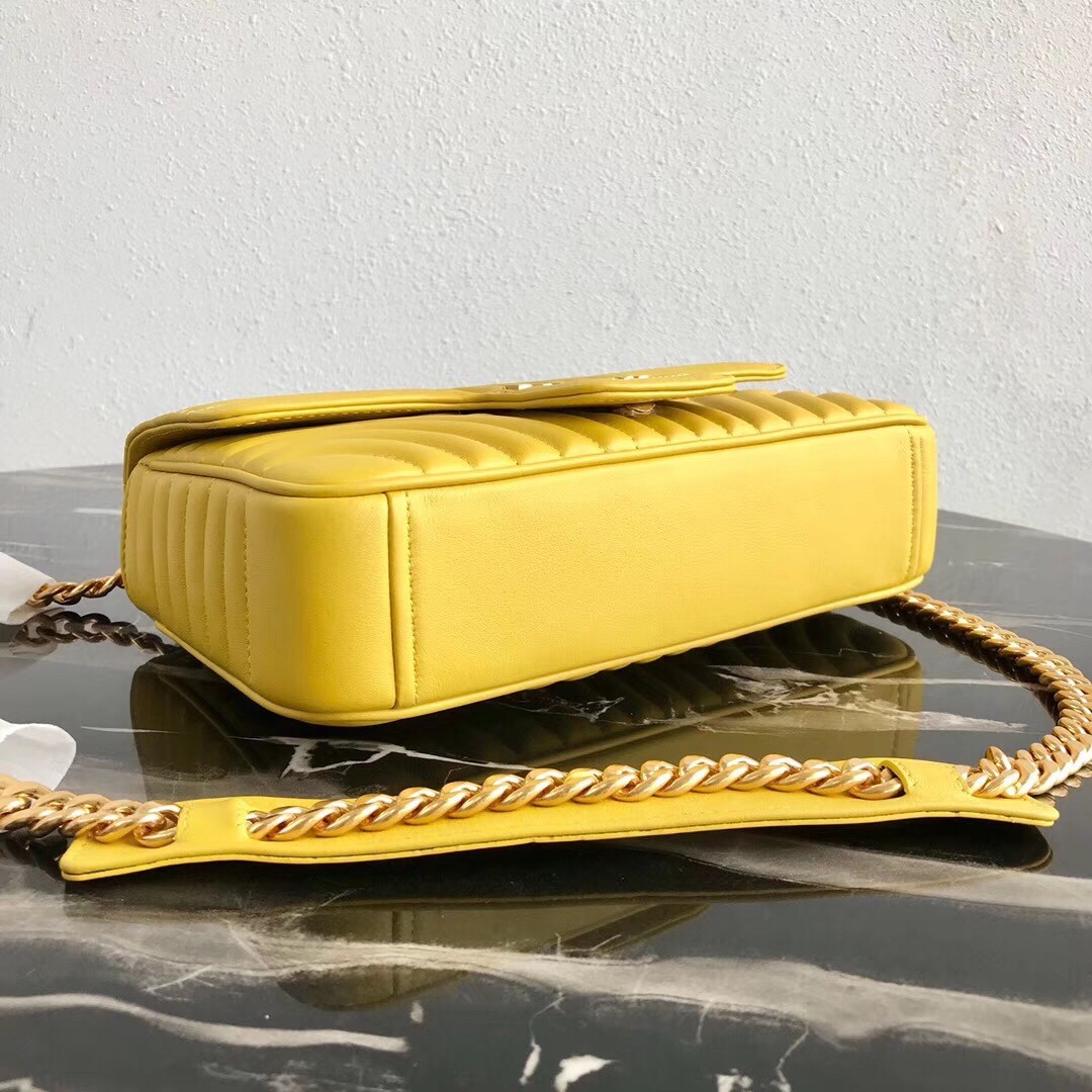 Pra*a medium diagramme flap bag in yellow calfskin