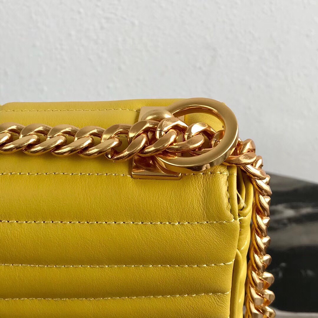 Pra*a medium diagramme flap bag in yellow calfskin