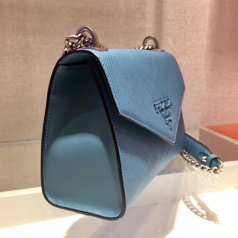 Pra*a monochrome flap bag in blue saffiano leather