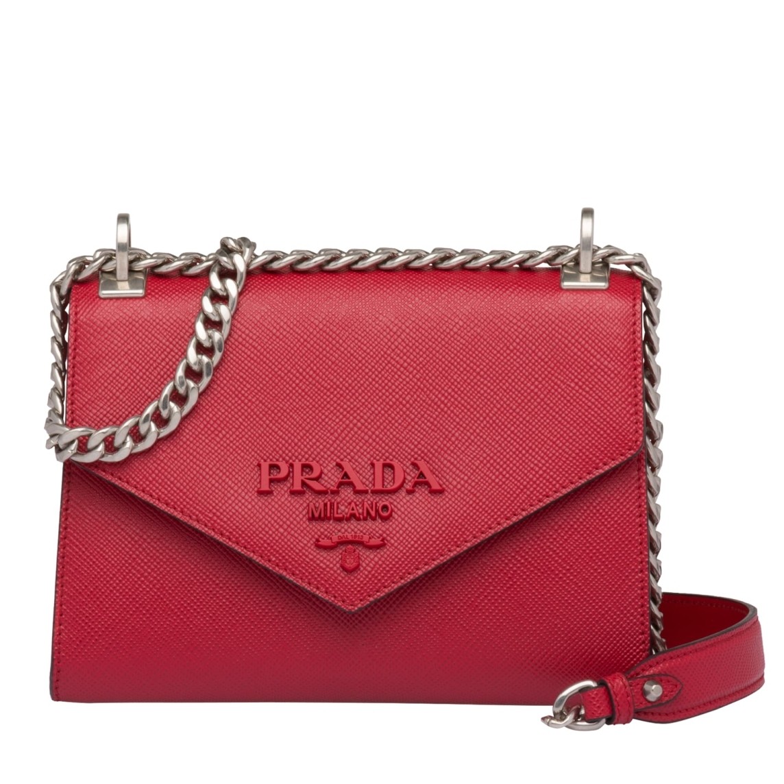 Pra*a monochrome flap bag in red saffiano leather
