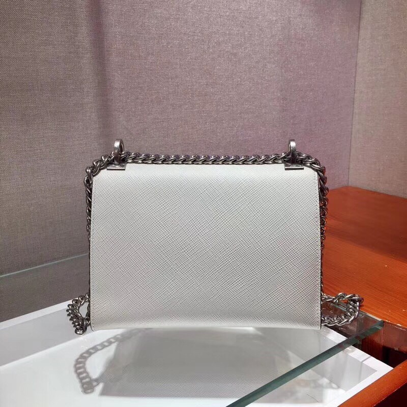 Pra*a monochrome flap bag in white saffiano leather