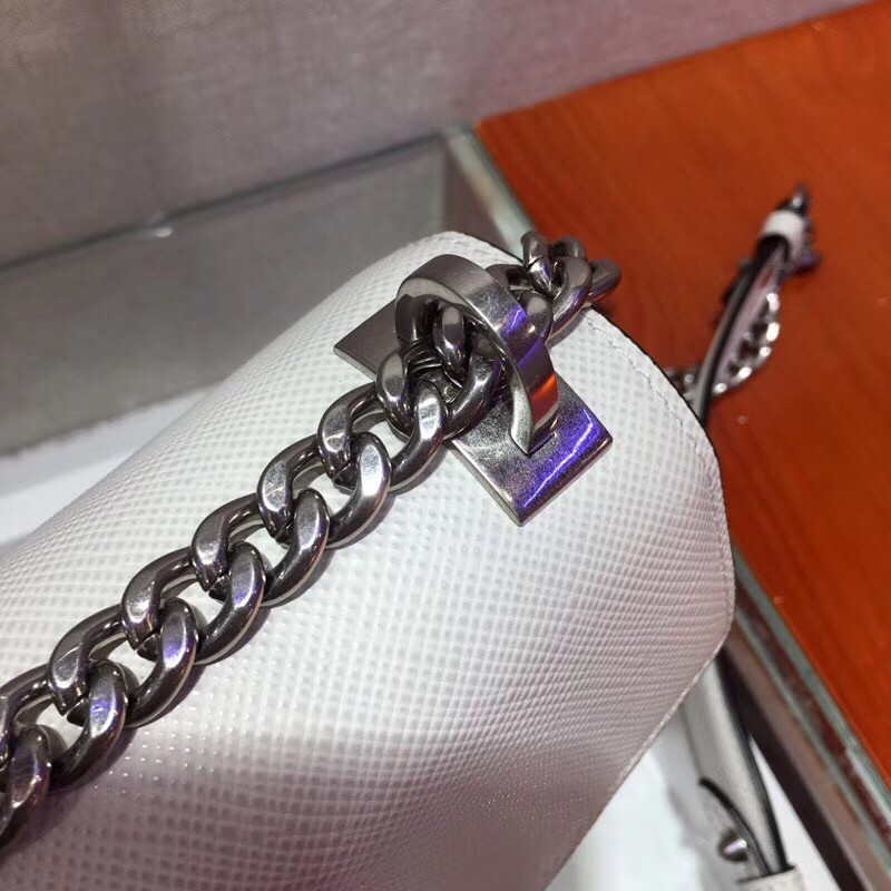 Pra*a monochrome flap bag in white saffiano leather
