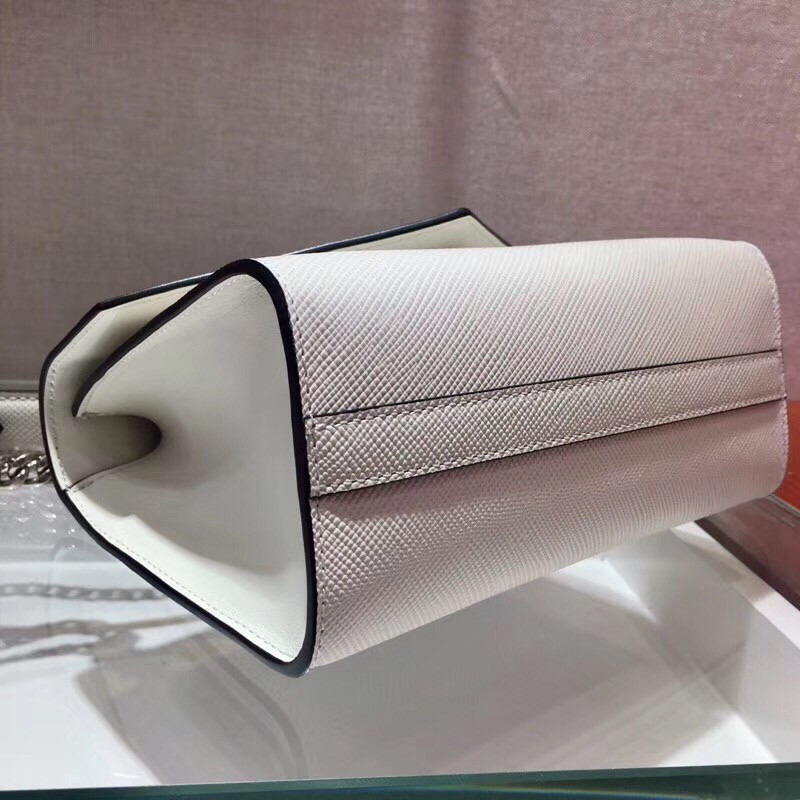 Pra*a monochrome flap bag in white saffiano leather
