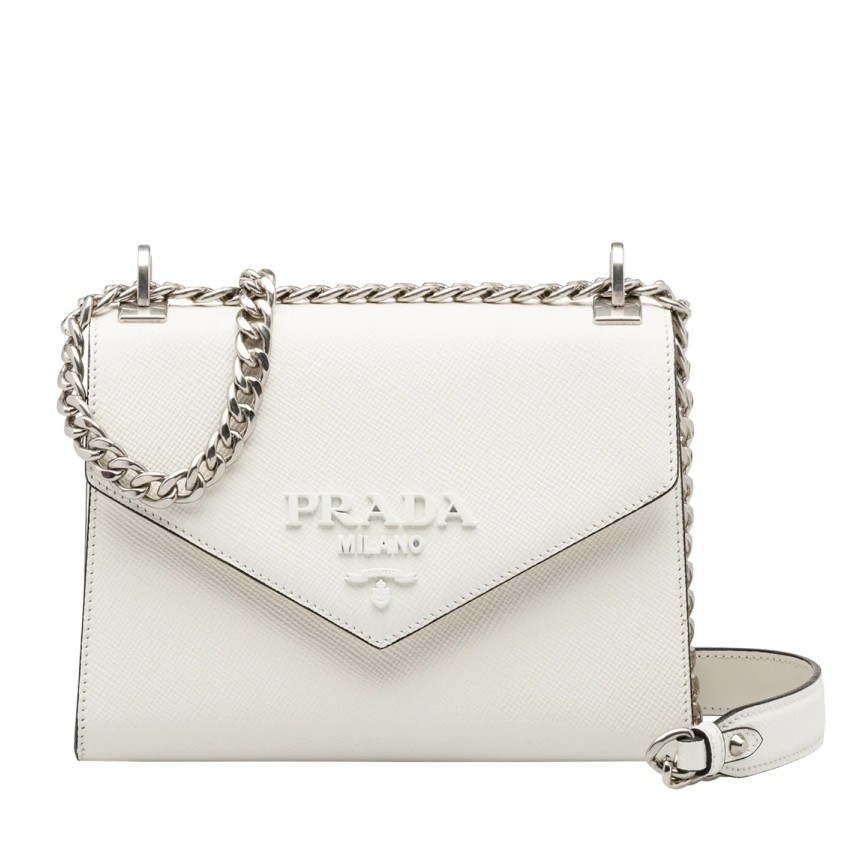 Pra*a monochrome flap bag in white saffiano leather
