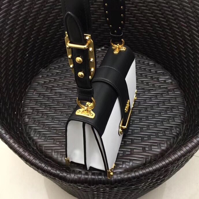 Pra*a large cahier bag in white/black leather