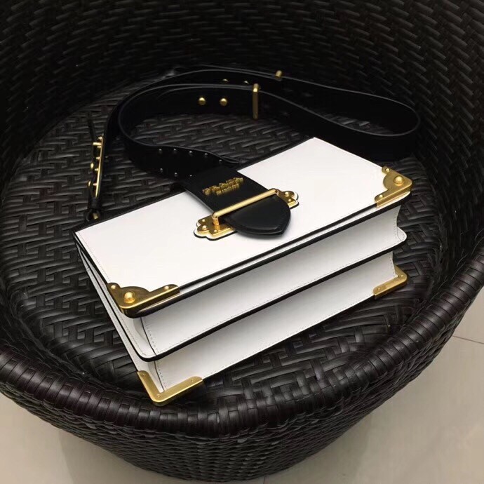 Pra*a large cahier bag in white/black leather