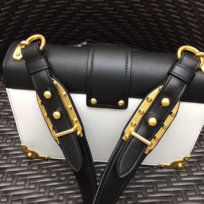 Pra*a large cahier bag in white/black leather