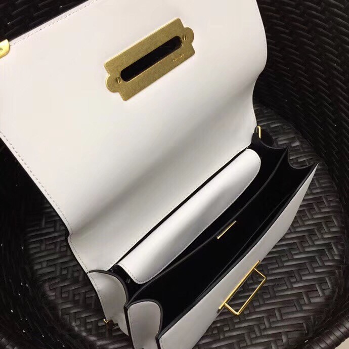 Pra*a large cahier bag in white/black leather