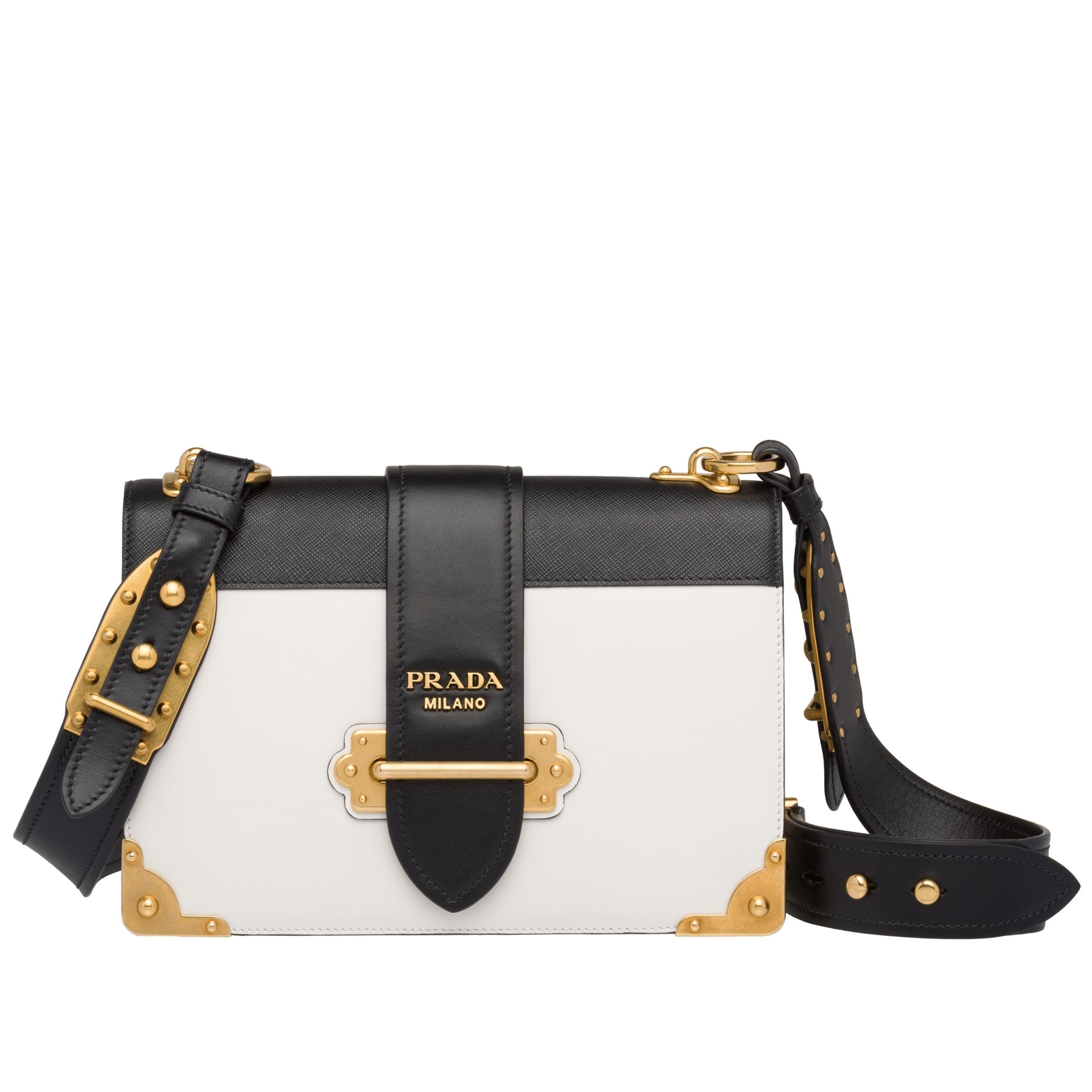 Pra*a large cahier bag in white/black leather