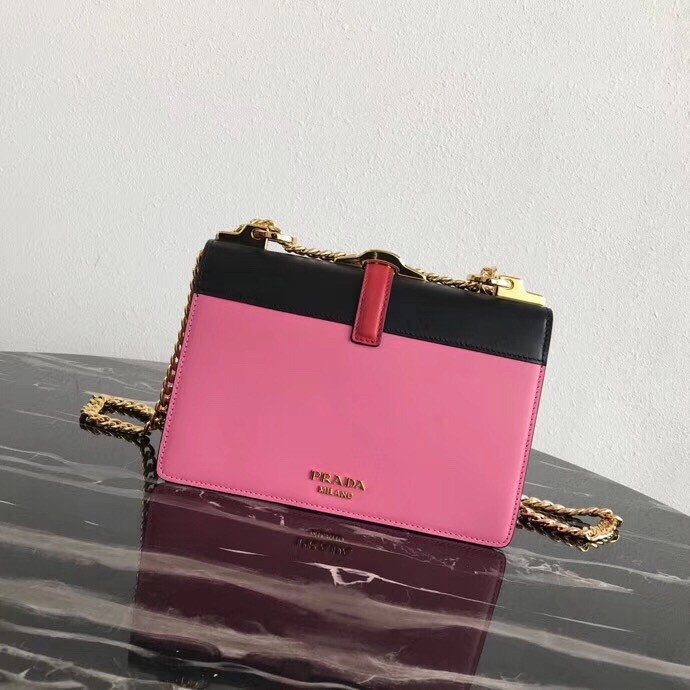 Pra*a belle shoulder bag in black/pink calfskin