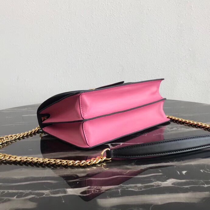 Pra*a belle shoulder bag in black/pink calfskin