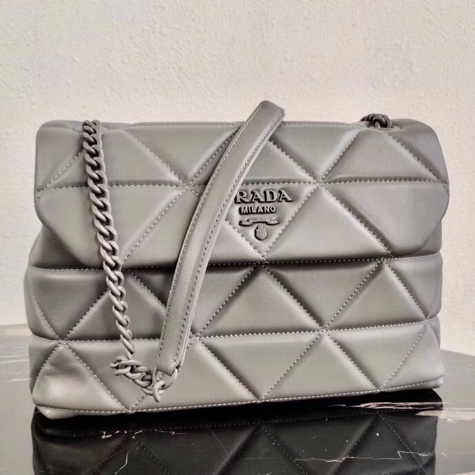 Pra*a spectrum large bag in grey nappa leather