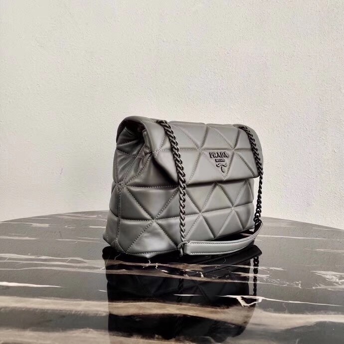 Pra*a spectrum large bag in grey nappa leather