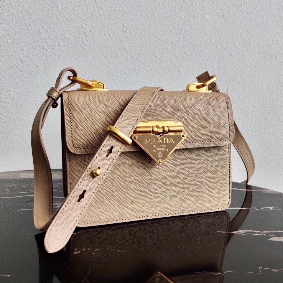 Pra*a symbole shoulder bag in beige saffiano leather
