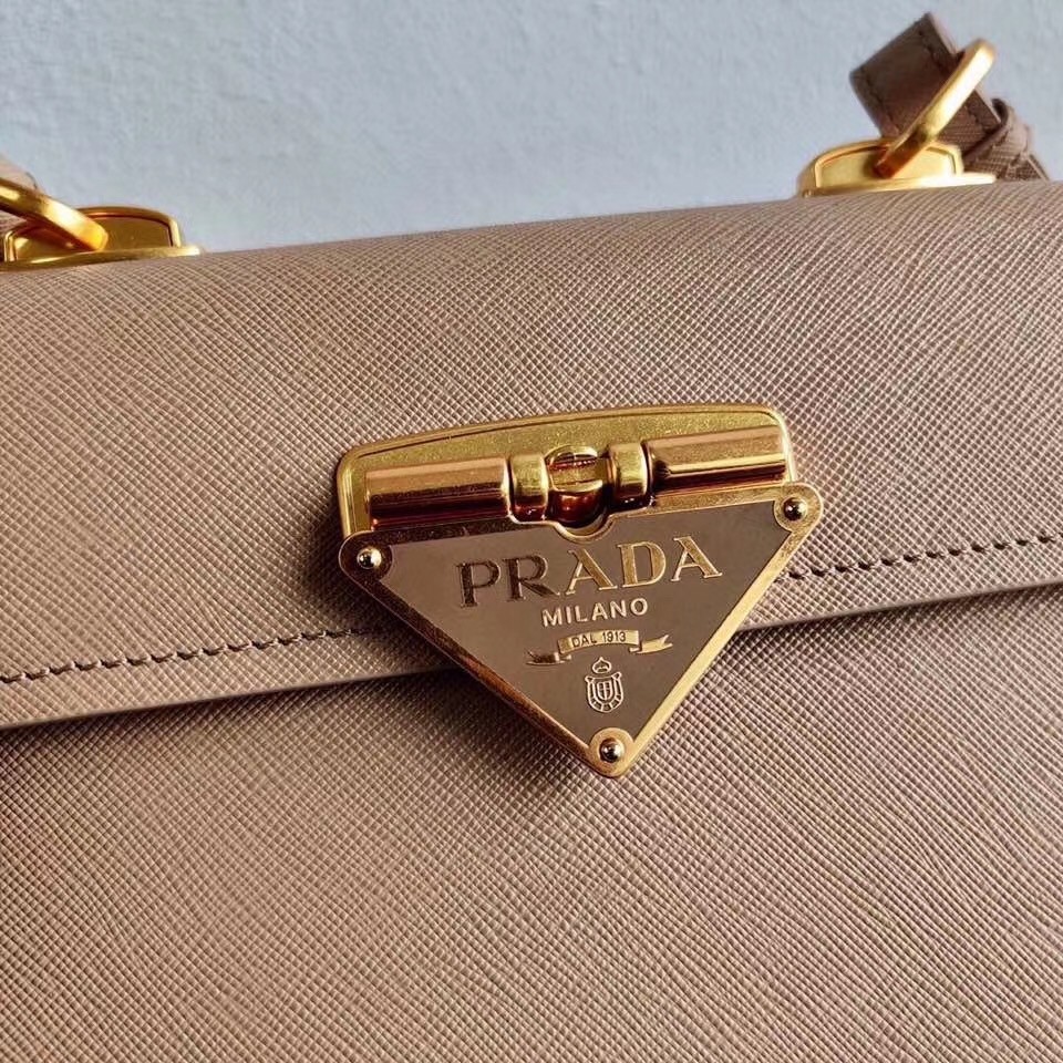 Pra*a symbole shoulder bag in beige saffiano leather