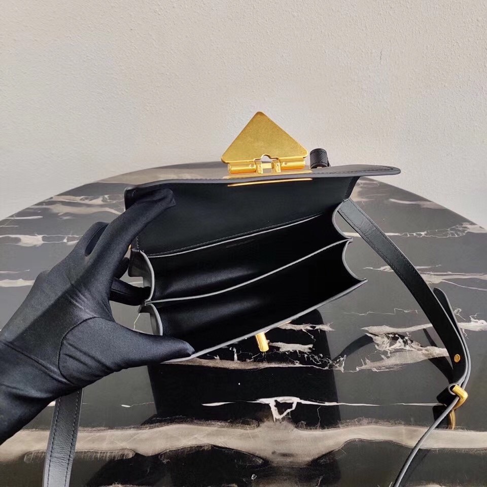 Pra*a symbole shoulder bag in black saffiano leather