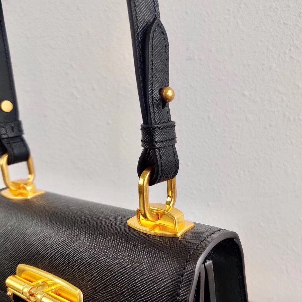 Pra*a symbole shoulder bag in black saffiano leather