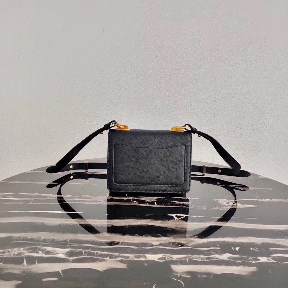 Pra*a symbole shoulder bag in black saffiano leather