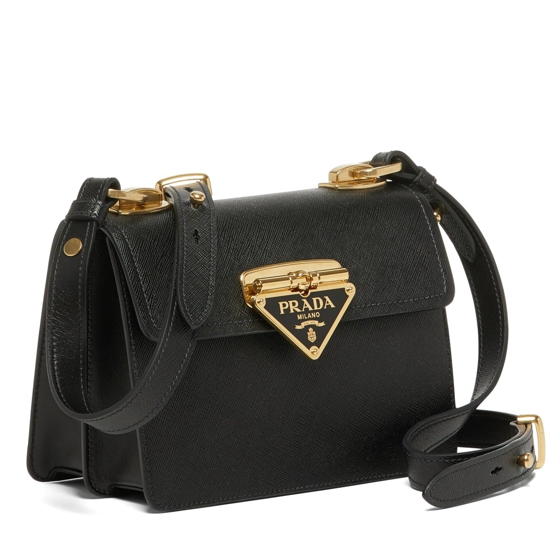 Pra*a symbole shoulder bag in black saffiano leather