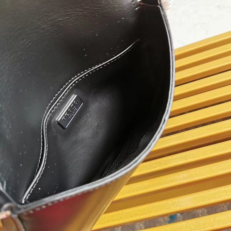 Pra*a black brushed leather cleo shoulder bag with flap