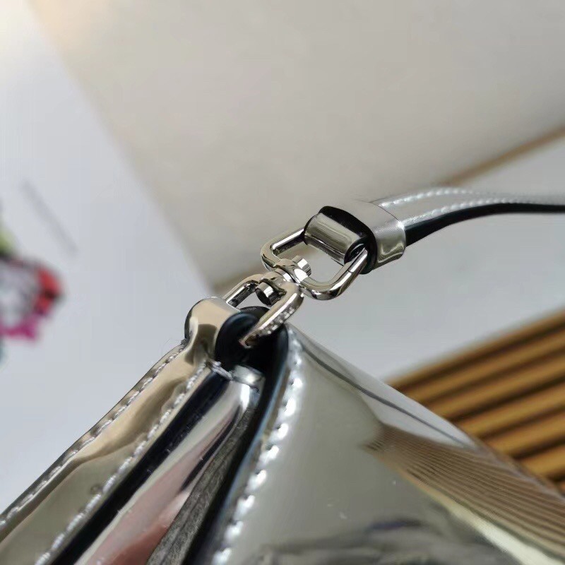 Pra*a silver brushed leather cleo shoulder bag with flap