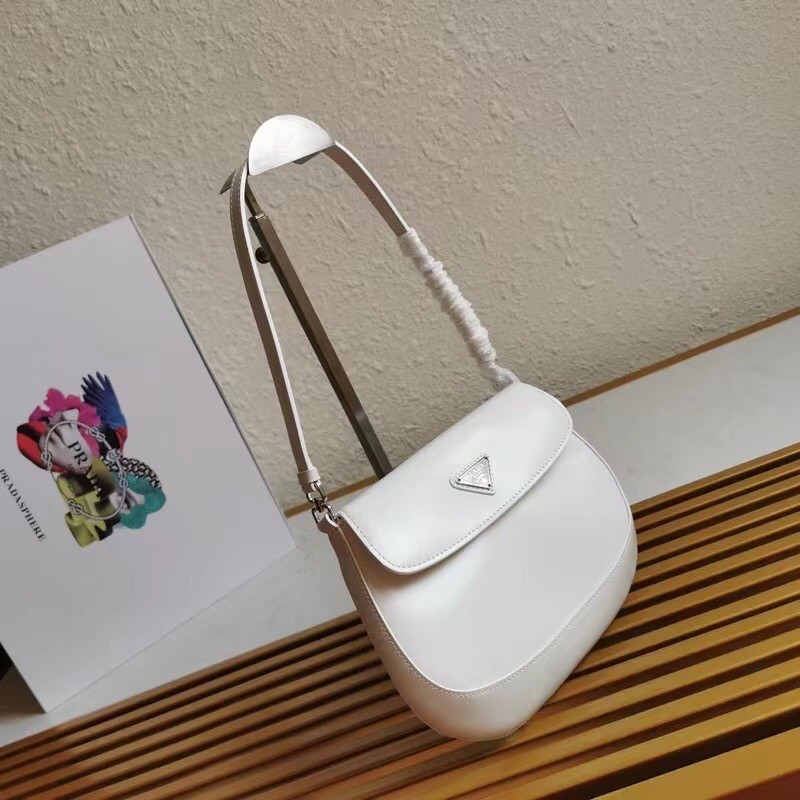 Pra*a white brushed leather cleo shoulder bag with flap