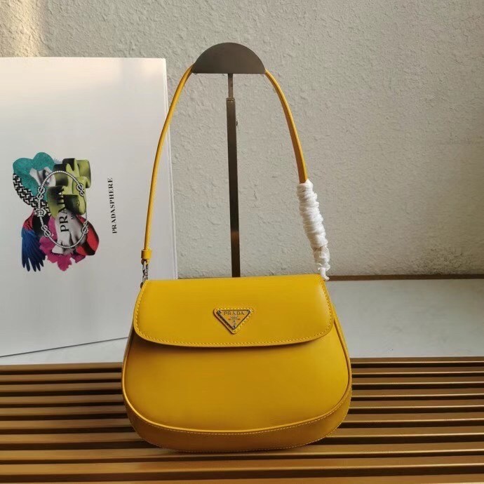 Pra*a yellow brushed leather cleo shoulder bag with flap