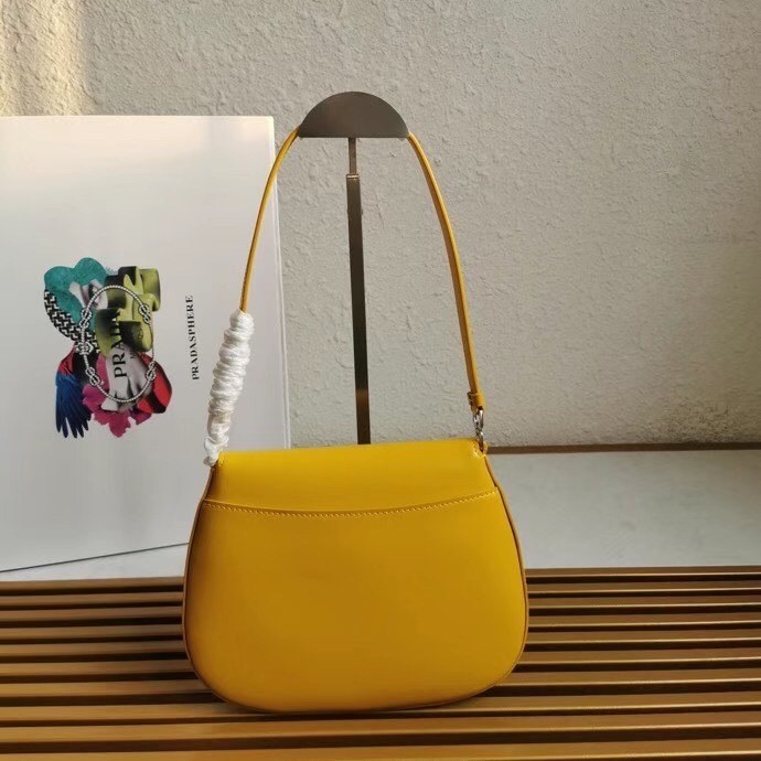 Pra*a yellow brushed leather cleo shoulder bag with flap