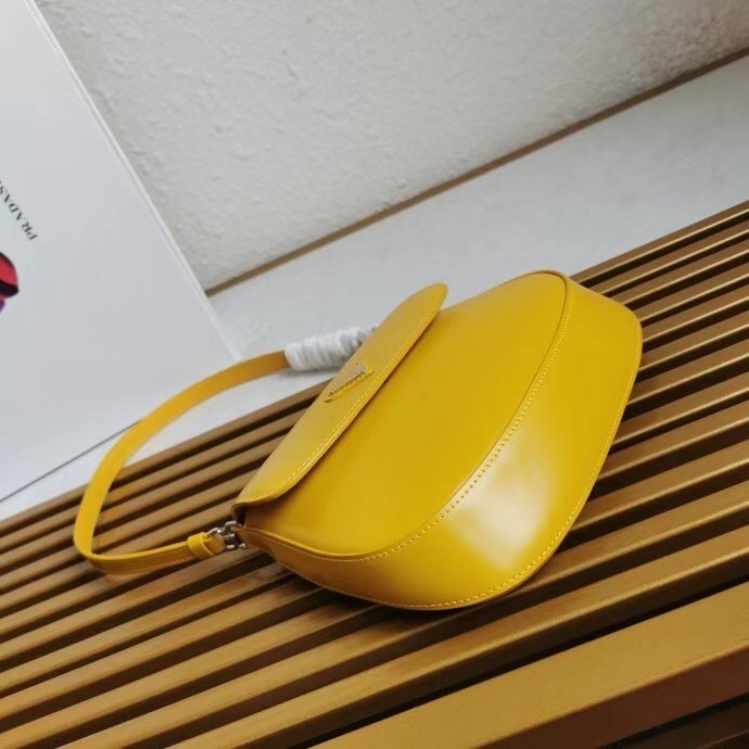 Pra*a yellow brushed leather cleo shoulder bag with flap
