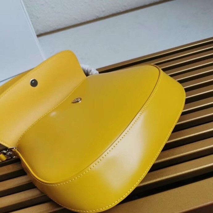 Pra*a yellow brushed leather cleo shoulder bag with flap