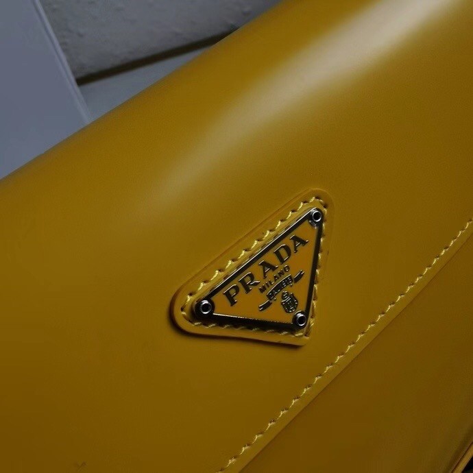 Pra*a yellow brushed leather cleo shoulder bag with flap