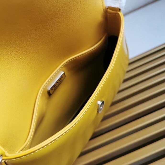 Pra*a yellow brushed leather cleo shoulder bag with flap