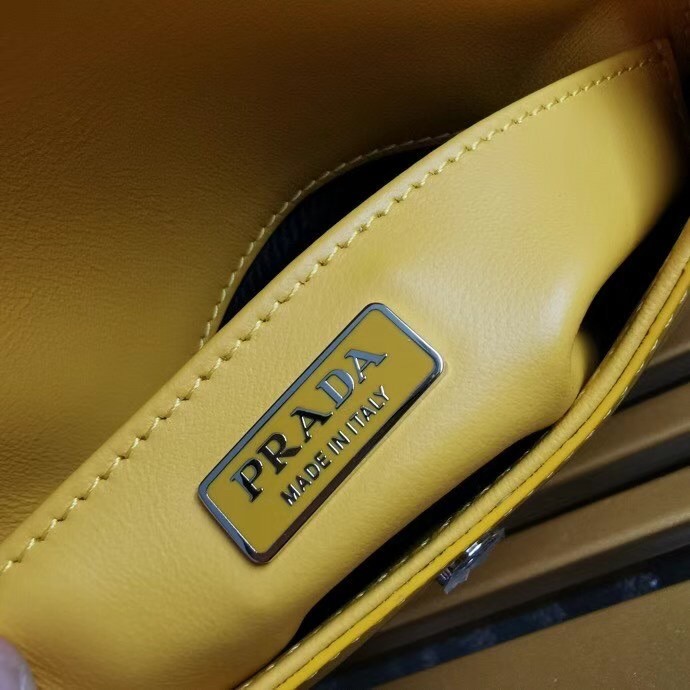 Pra*a yellow brushed leather cleo shoulder bag with flap