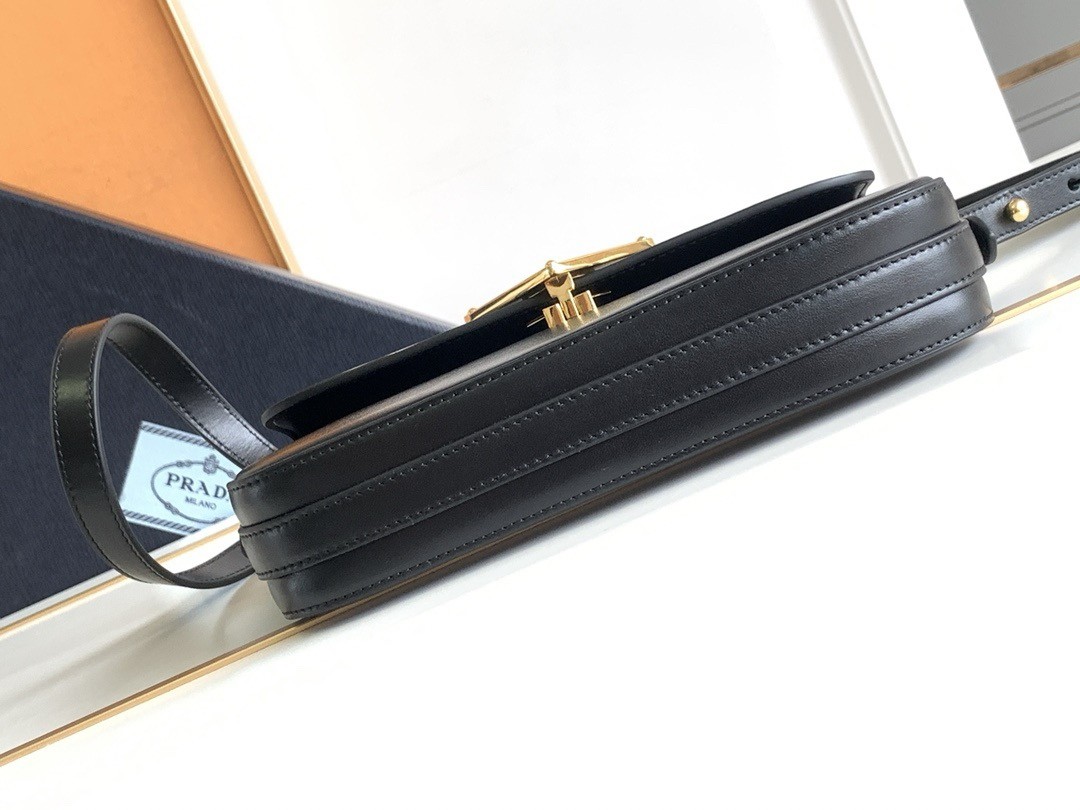Pra*a shoulder bag in black smooth calfskin