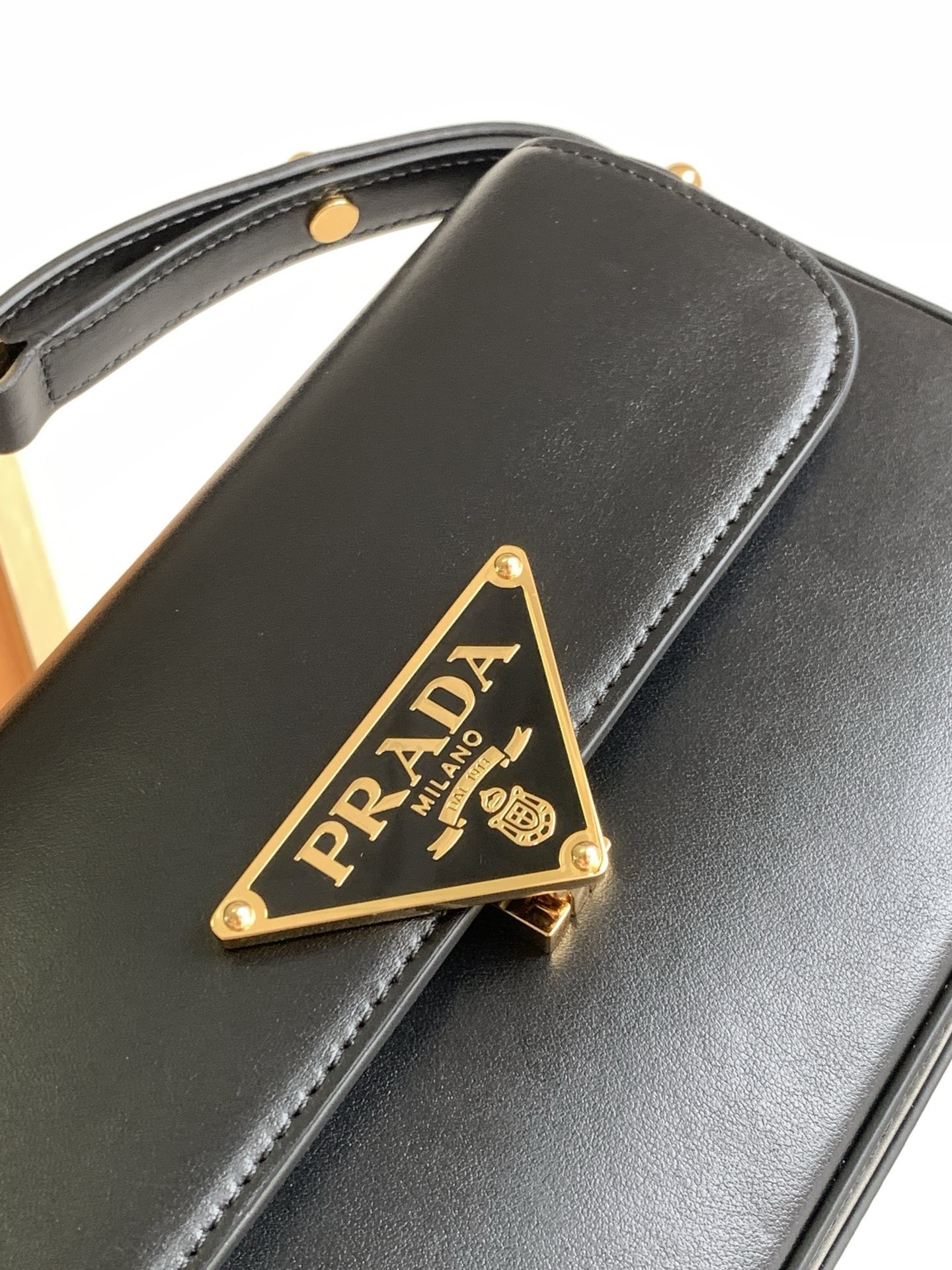 Pra*a shoulder bag in black smooth calfskin