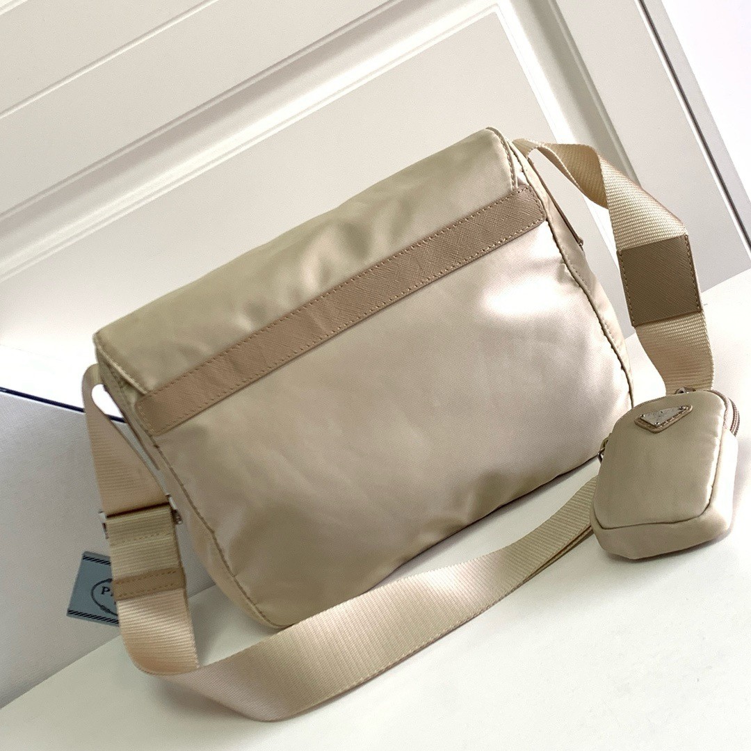 Pra*a shoulder bag with flap in beige re-nylon