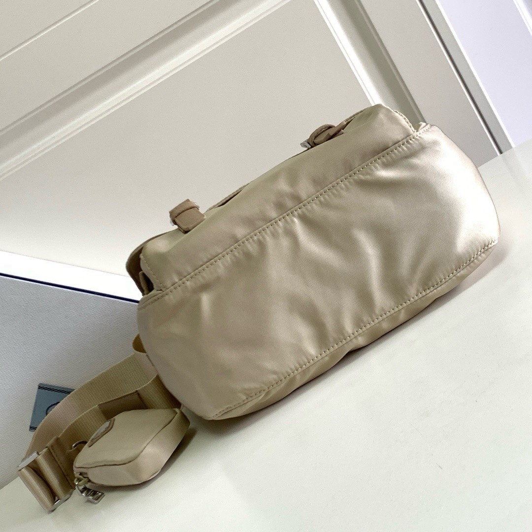 Pra*a shoulder bag with flap in beige re-nylon