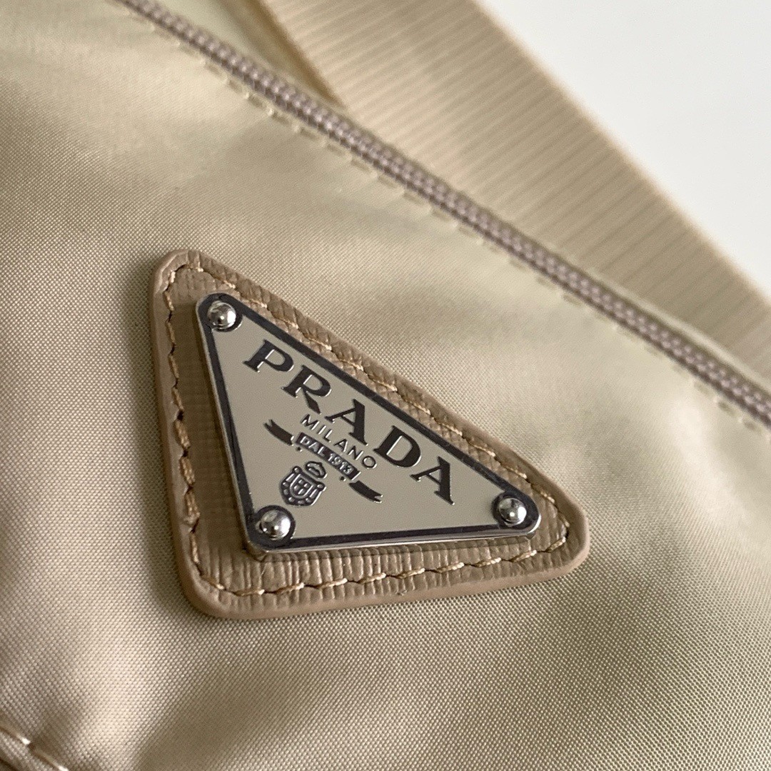 Pra*a shoulder bag with flap in beige re-nylon