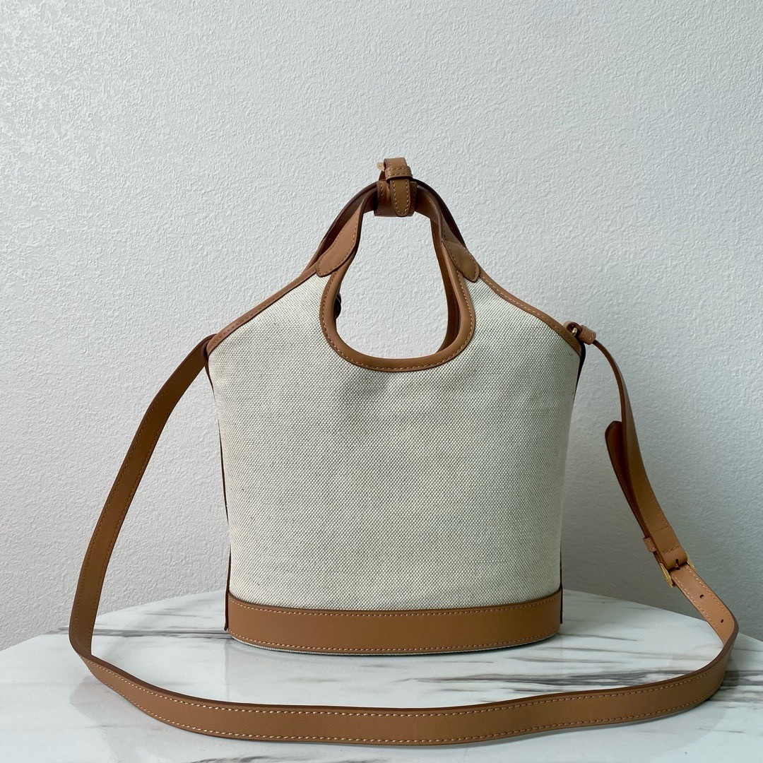 Pra*a mini buckle bag in linen blend and leather