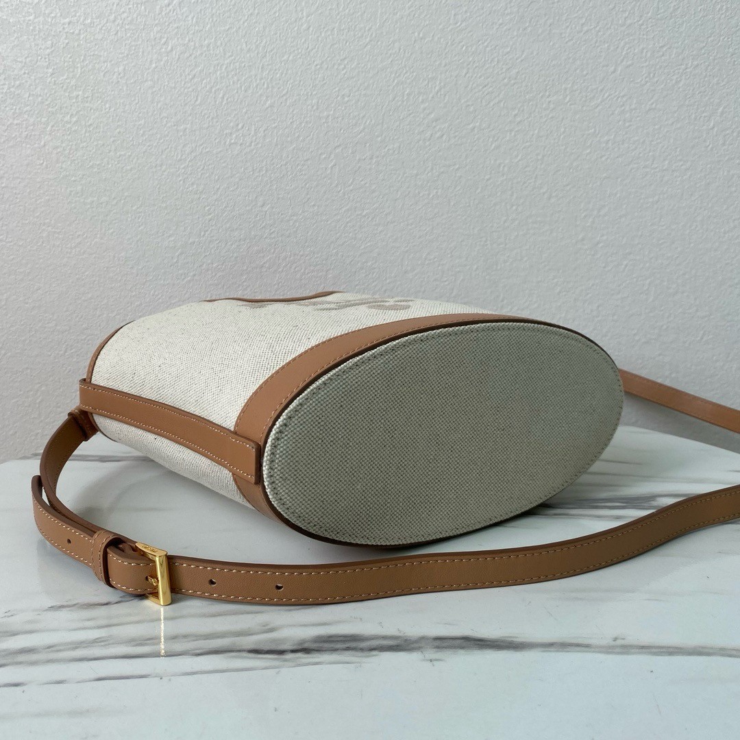 Pra*a mini buckle bag in linen blend and leather