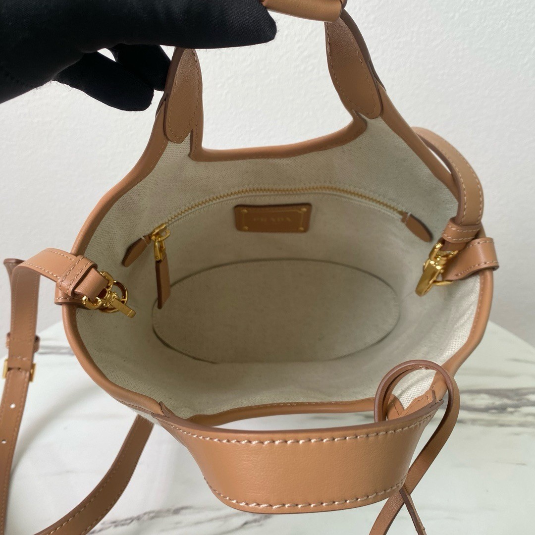 Pra*a mini buckle bag in linen blend and leather