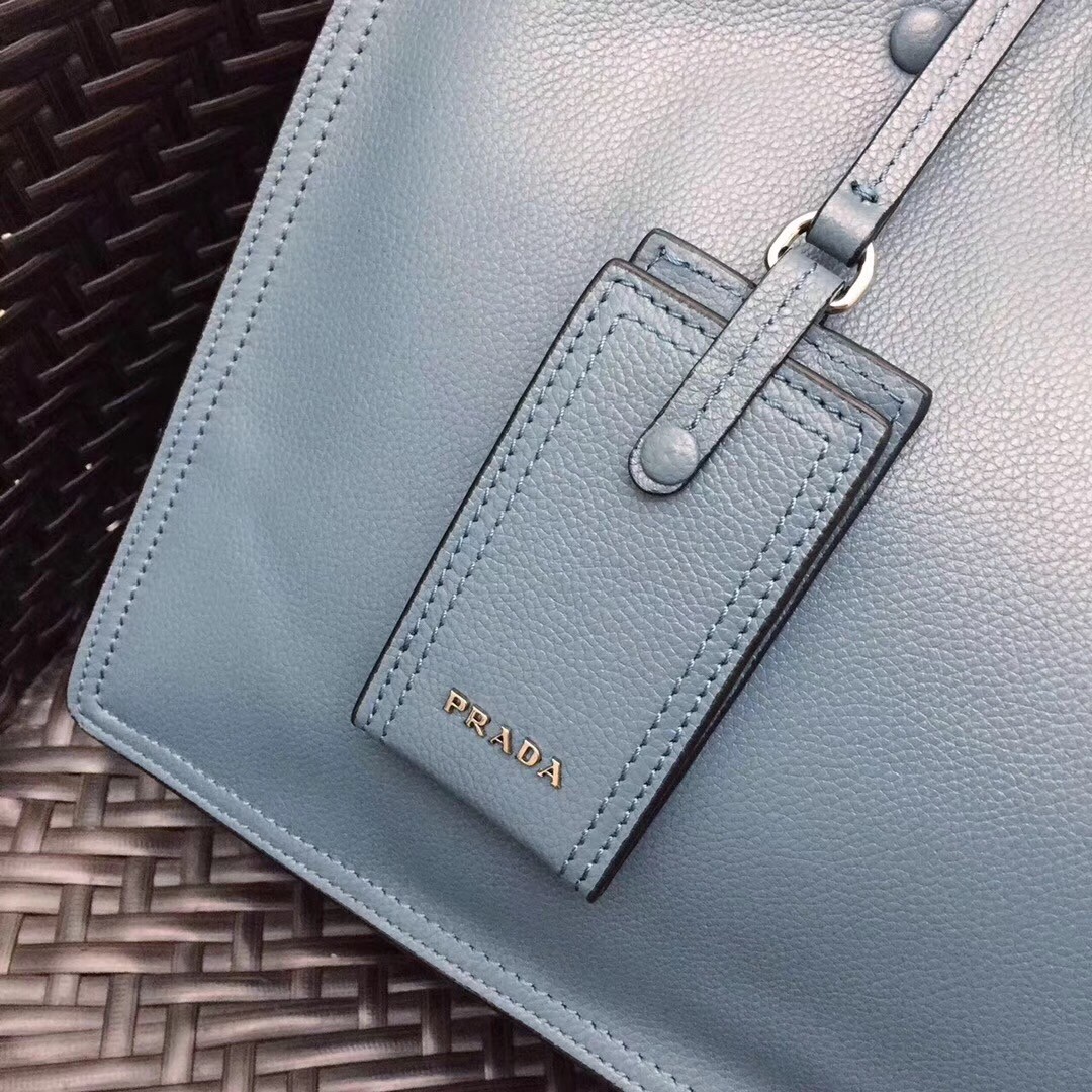 Pra*a etiquette tote bag in blue calf leather