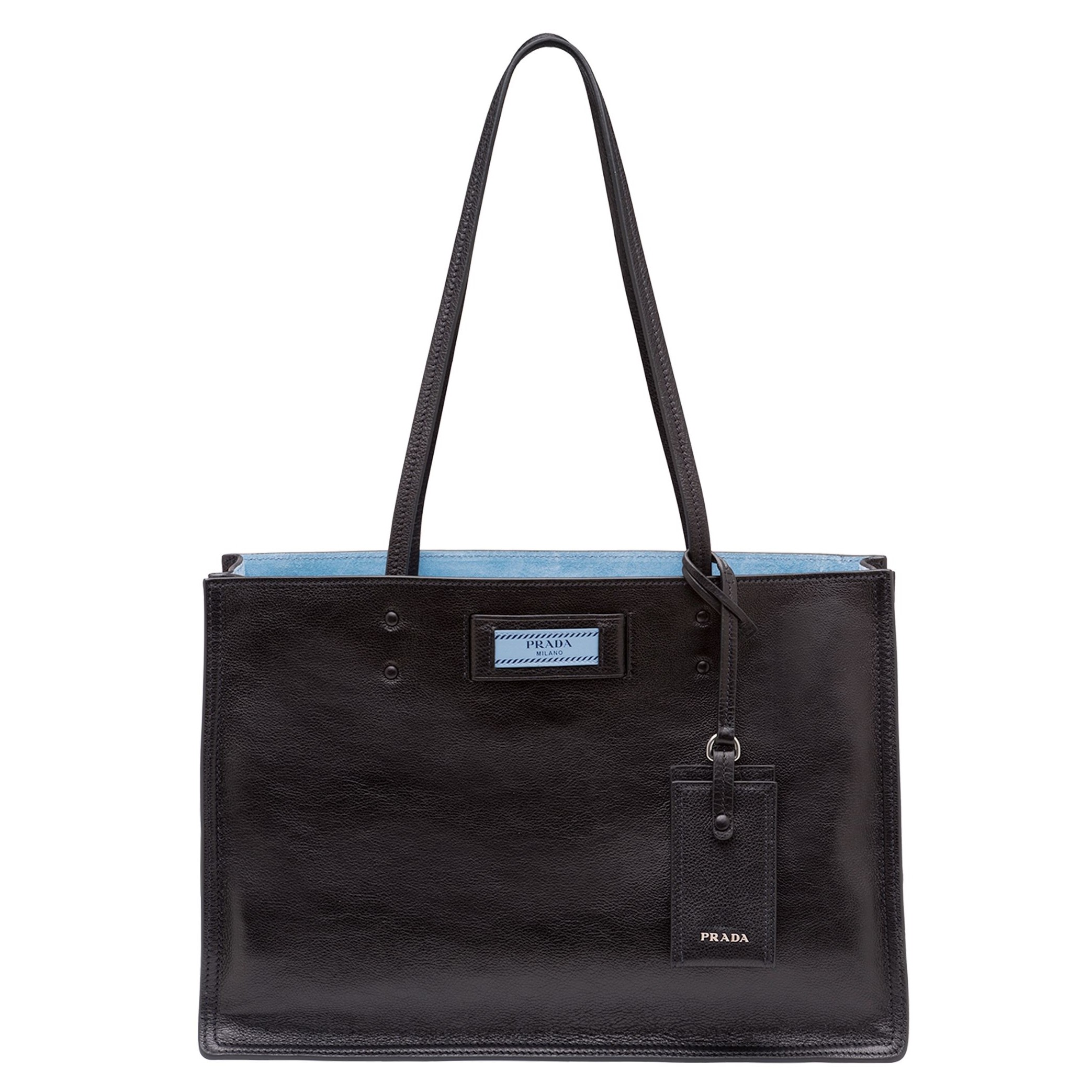 Pra*a etiquette tote bag in black calf leather