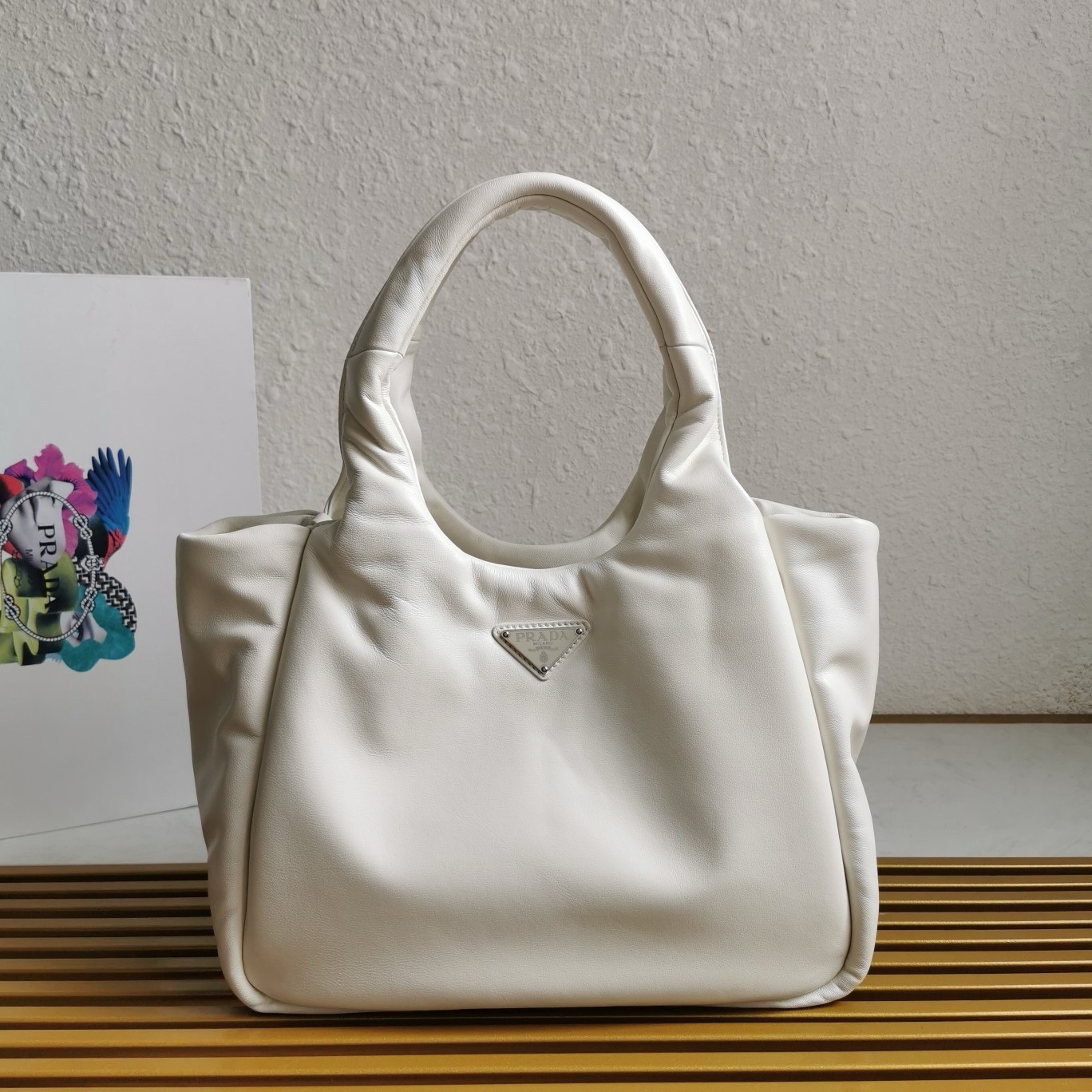 Pra*a medium tote bag in white nappa leather